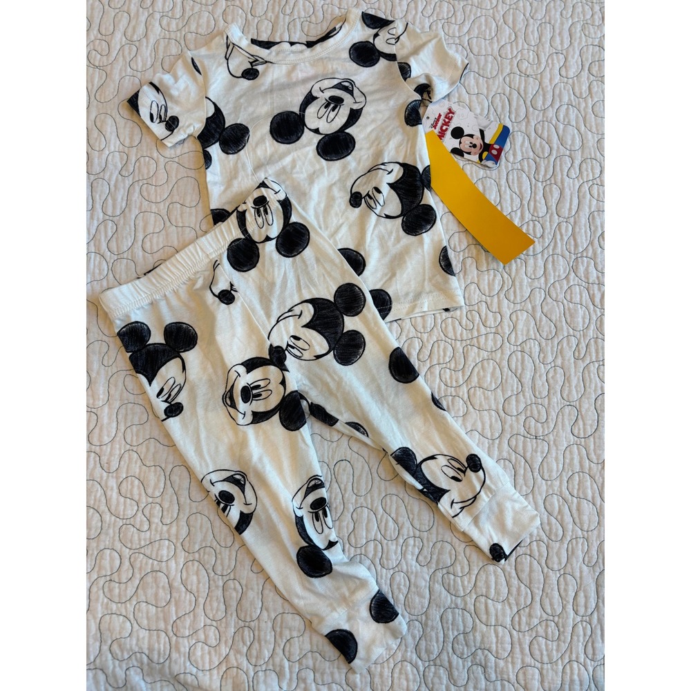 Disney Junior Mickey Mouse‎ Sketch Pajama Set Ivory Black 18 Months